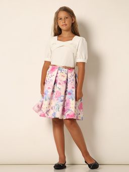 VERO MODA - Girls Floral Print Above Knee Length Multi-Color Fit & Flare Dress With Belt