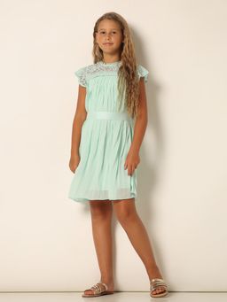 VERO MODA - Girls Textured Above Knee Length Green A-Line Dress