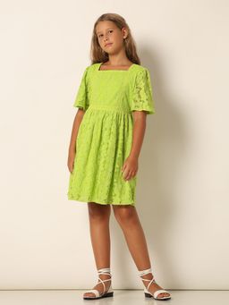 VERO MODA - Girls Floral Print Above Knee Length Green Fit & Flare Dress