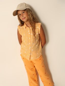 VERO MODA - Girls Floral Print Cotton Orange Shirt