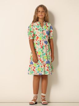 VERO MODA - Girls Printed Knee Length Multi-Color Fit & Flare Dress