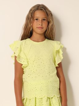 VERO MODA - Girls Embroidery Cotton Green Casual Top