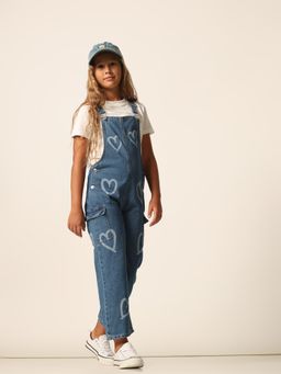 VERO MODA - Girls Printed Cotton Blue Dungaree