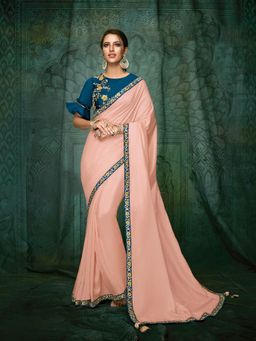Odette - Pastel Pink Satin Silk Designer Saree with Unstitched Blouse