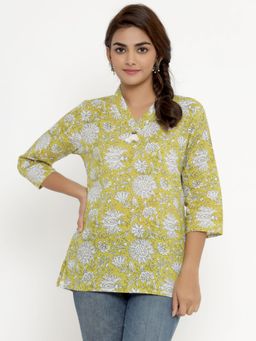 Miravan - Women's Cotton Floral Printed Straight Top