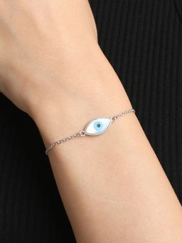 CLARA - 925 Silver Adjustable Rhodium Plated Evil Eye Marquise Bracelet Gift For Women And Girls