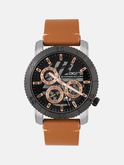Darren Clark - Men Quartz Black Dial Multi-Function Leather Watch 1011R-L0404