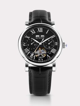 Britime - Motion Men Automatic Black Dial Multi-Function Leather Watch 323-L10406