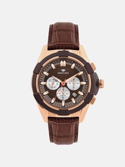 Mont Neo - Men Quartz Brown Dial Multi-Function Leather Watch 3512M-L3606