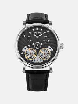 Britime - Men Automatic Black Dial Multi-Function Leather Watch 821-L10406