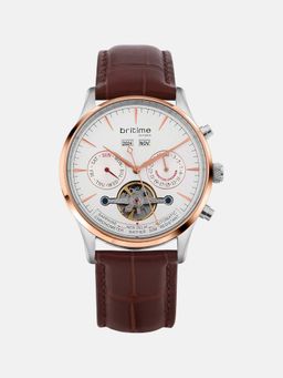 Britime - Celestial Men Automatic White Dial Chronograph Leather Watch 867-L30308