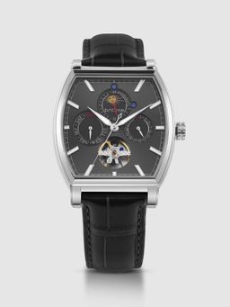 Britime - Galaxy Men Automatic Black Dial Multi-Function Leather Watch 985-L10406