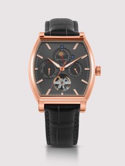 Britime - Galaxy Men Automatic Black Dial Multi-Function Leather Watch 985-L30406