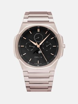 Oblik - Moonphase Men Quartz Black Dial Watch Blade Lunar Calendar-Rg