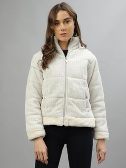 ELLE - Women Solid Stand Collar Full Sleeves Jacket