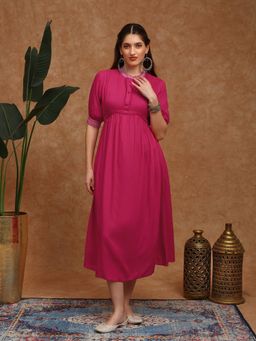 Globus - Pink Half Sleeves Solid Dress