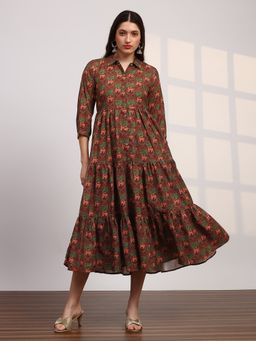 Globus - Brown Three Fourth Sleeves Printed Dress