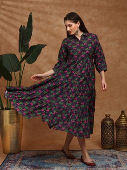 Globus - Purple Three Fourth Sleeves Printed Dress