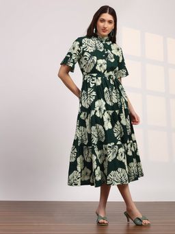 Globus - Green Flared Sleeves Floral Dress
