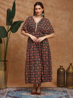 Globus - Navy Blue Half Sleeves Floral Dress