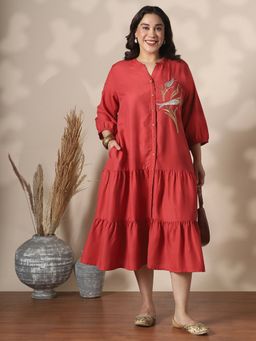 Globus - Red Three Fourth Sleeves Floral Dress