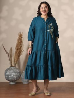 Globus - Teal Three Fourth Sleeves Floral Dress