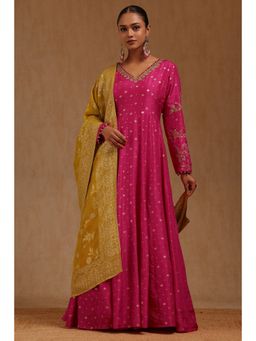 Soch - Pink Full Sleeves Embroidered Gown with Dupatta