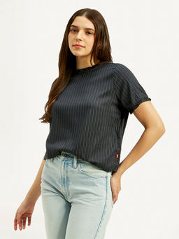 Levi's - Women Striped Charcoal Grey Round Neck Top