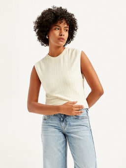 Levi's - Women Textured White Crew Neck Top