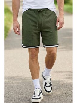 Nobero - Popcorn Textured Shorts Pure Cotton Popcorn Knit Olive Shorts