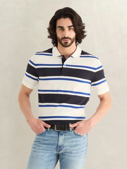 GANT - Men Blue Striped Polo T-Shirt