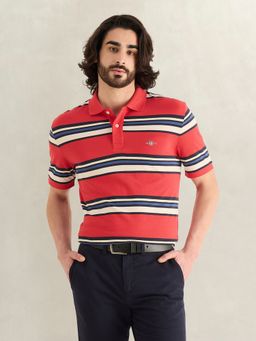 GANT - Men Red Striped Polo T-Shirt