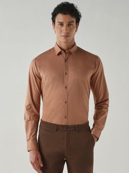 Reid & Taylor - Men Slim Fit Mud Peach Shirt