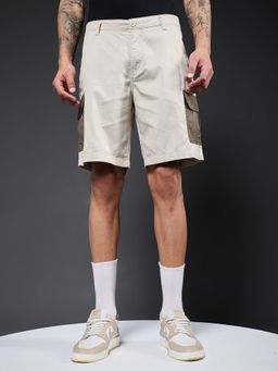 PRONK - Men Cotton Beige with Multi-Pockets Cargo Short