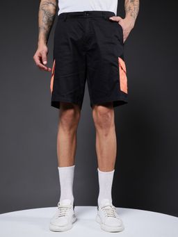 PRONK - Men Cotton Black with Multi-Pockets Cargo Short