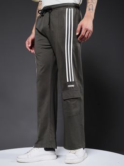 PRONK - Men Premium Terry with Side Stripes Olive Green Trackpant
