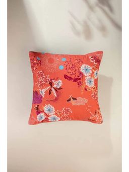 Freedom Tree - Moonflower Cotton Dusky Red Floor Cushion Cover (24x24 inches)