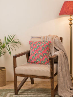 Fabindia - Pink Cotton Printed Paro Cushion Cover (16x16 inches)