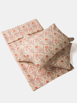 Fabindia - Pink Cotton Printed Bed Sheet with Pillow Cover (Single)