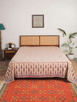 Fabindia - Pink Cotton Printed Noor Bed Cover (Double)