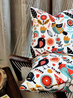 Akira Furnishings - Chirpy Birds Cushion Cover (Pack of 2) (16x16 inches)