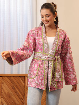 Jaipur Morni - Cherry Blossom Quilted Reversible Jacket With Belt