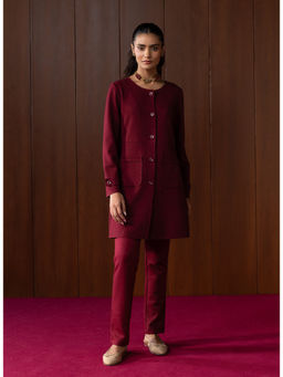 Lakshita - Maroon Monochrome Wool Coat