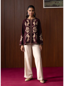Lakshita - Maroon Embroidered Cord Jacket