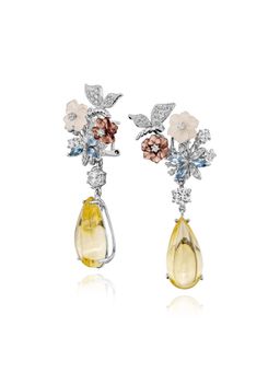 MISS JO - Yellow Drop Victorian Bloom Silver Dangler Earrings