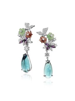 MISS JO - Blue Drop Victorian Bloom Silver Dangler Earrings
