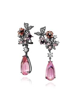 MISS JO - Pink Drop Victorian Bloom Silver Dangler Earrings