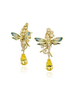 MISS JO - Blue and Yellow Gossamer Wing Dangler Earrings