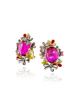 MISS JO - Pink Baroque Blossom Silver Stud Earrings