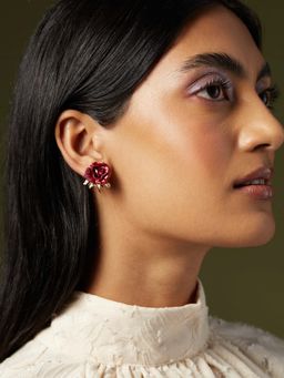 MISS JO - Red Enchanted Rosebud Stud Earrings